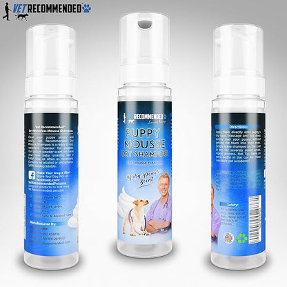 Puppy Shampoo - Waterless Dog Shampoo - No Rinse Dry Foam Mousse - Fur Baby Powder Scent - 8oz/240ml, Made in USA.