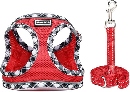 Mercano Soft Mesh Dog Harness and Leash Set, No-Chock Step-in Reflective Breathable Lightweight Easy Walk Escape Proof Vest Harnesses with Safety Buckle for Small Medium Dogs, Cats (Red, XS)