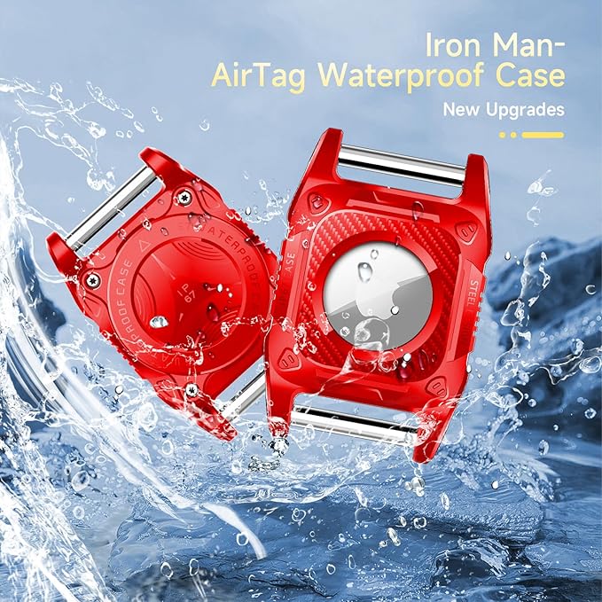 IP68 Waterproof Airtag Case for Dog Collar [1 Pack] Airtag Dog Collar Holder Hard TPU Full Protection Airtag Holder with Removable Handle Cat Dog GPS Tracker Anti Loss air tag Cover（Red）