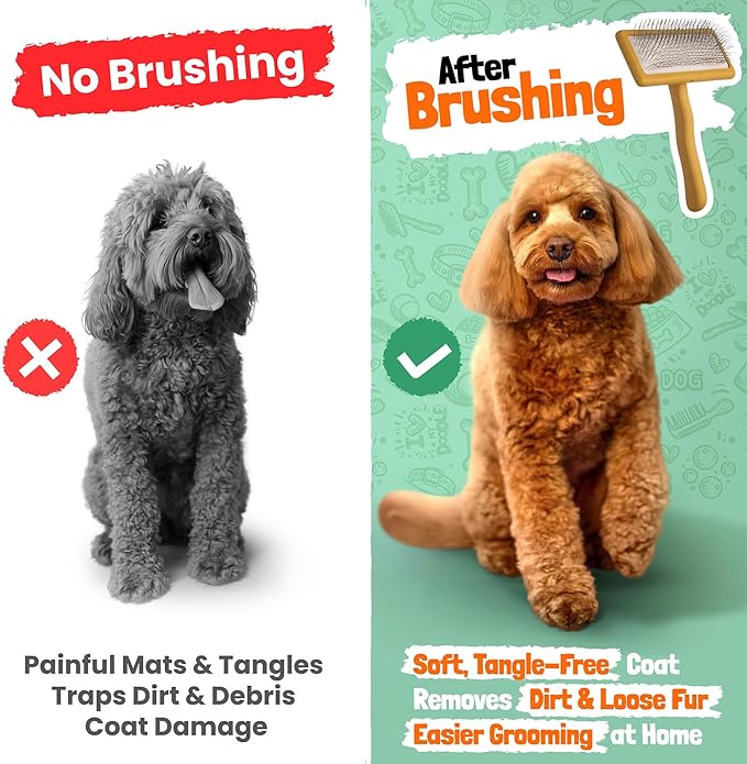 Slicker Brush for Dogs - Doodle Brush - Goldendoodles Labradoodles Bernedoodles - Goldendoodle Must Haves - Poodle Comb and Cases Included - Medium - Yellow