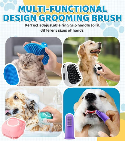 Dog Bath brush Pet Shampoo Brush with Adjustable Ring Handle Soft Massage Dispenser Panda Shape Brush for Short Long Haired Dogs Cats Showering(Pink)