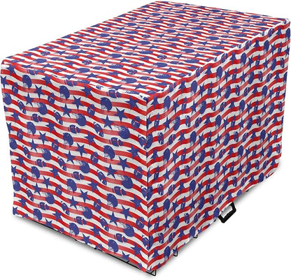 Lunarable Football Dog Crate Cover, Wavy Stripes and National Sport in American USA Inspired Colors, Easy to Use Pet Kennel Cover for Medium Large Dogs, 36 Inch, Coral Violet Blue White