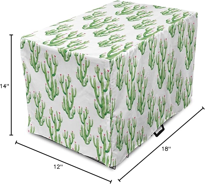 Ambesonne Watercolor Flowers Dog Crate Cover, Cactus Plants Exotic Climate Botanical Branches Mother Nature, Easy to Use Pet Kennel Cover for Small Dogs Puppies Kittens, 18 Inch, Fern Green