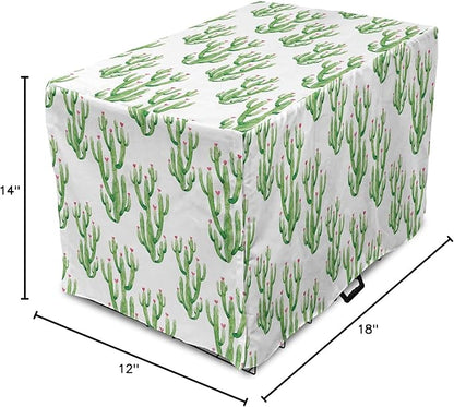 Ambesonne Watercolor Flowers Dog Crate Cover, Cactus Plants Exotic Climate Botanical Branches Mother Nature, Easy to Use Pet Kennel Cover for Small Dogs Puppies Kittens, 18 Inch, Fern Green