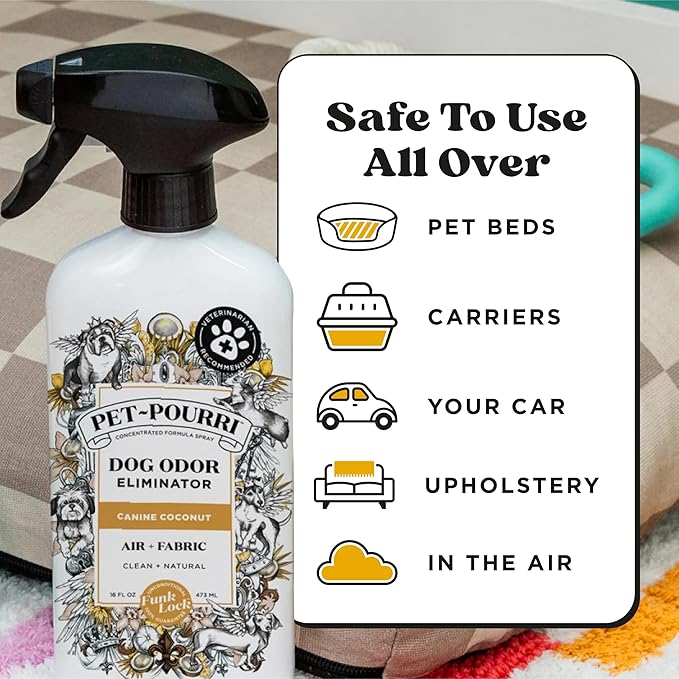 Pet-Pourri Pet Odor Air + Fabric Odor Eliminator Spray, Canine Coconut, 16 Fl Oz