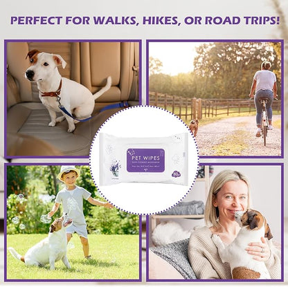 Treela 10 Packs of 800 Dog Wipes Pet Wipes Cat Grooming Supplies for Paws, Butt, Ear, Skin, Eye, Body Cleaning Bath Stain Odor Remover, Home or Travel Use(Lavender)