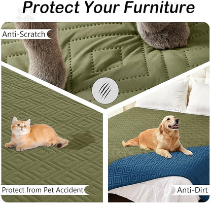 hyha Waterproof Dog Blanket, Soft Pet Bed Blankets, Waterproof Sofa Couch Cover for Dogs Washable, Reversible Pet Couch Covers for Sofa Furniture (82x102 Inch, Green/Navy Blue)
