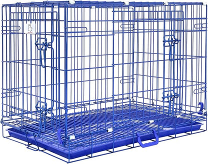 HOMEY PET Blue 30 Inch Dog Crate, Small Dog Kennel Indoor Collapsible Dog Cage Medium Sized Dog Nano-Coated Metal Wire Dog Crates with Removable Floor Grid and Tray, Double Doors Dual Locks, Handle
