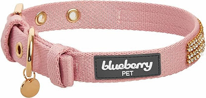 Blueberry Pet Sparkling Rhinestone Adjustable Dog Collar with Metal Buckle, Baby Pink, Neck 13-16.5", for Medium Breed