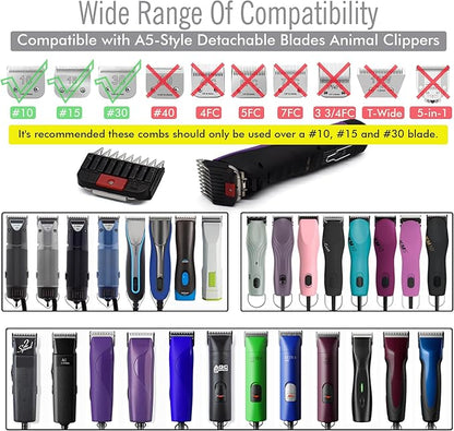 Professional A5 Style Animal Clipper Stainless Steel Color-Coded Snap-on Attachment Guard Guide Comb, 1/8"-1" Compatible with Wahl KM Series Oster A5 Andis Detachable Blade Pet Groomers (#1 - 1/8")