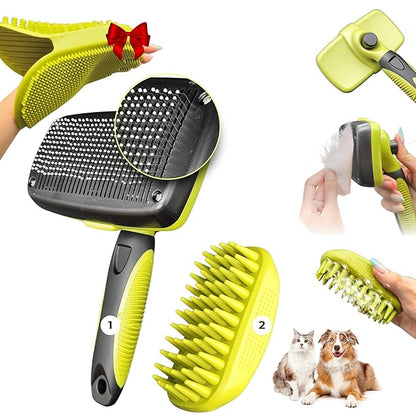 Self Cleaning Slicker Brush for Dogs Cats plus Rubber Pet Bath Brushes for Grooming, DeShedding, Massage & Skin Care - Pet Silicone Shampoo Brush for Long & Short Hair Small Large Pets Dogs
