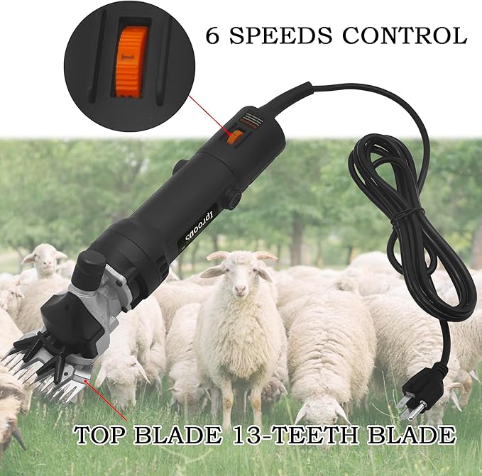 Sheep Shears, 750W Professional Electric Sheep Clippers with 6 Speed, Farm Livestock Clippers Kit Suitable for Thick Coat Animals （Comes with Spare Blades）