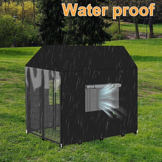 Outdoor Dog Kennel Cover Heavy Duty Full Coverage 600D Waterproof and Durable Dog Crate Cover for 4.2'Dx4.2'Wx4.5'H Multiple Brands of Dog Kennelswith Mesh Breathable Good Observation （Covers Only）