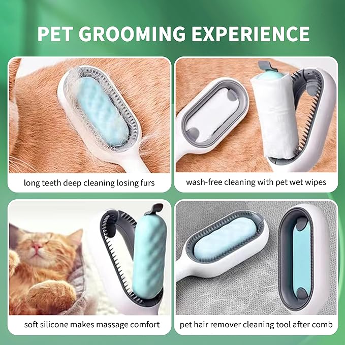 Kiniza 2 Pcs Pet Brush, Dog Cat Hair Cleaner Massage Brushes Grooming Removal with Water Tank Wet Comb Pink White