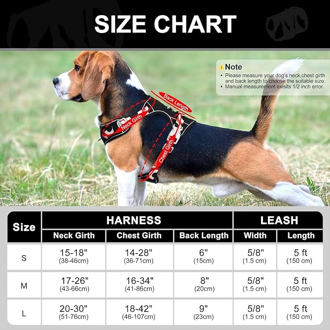 No Pull Dog Harness and Leash Set,Reflective Dog Harness with Easy Control Soft Handle, Adjustable and Comfortable for Easy Walking,Fit Small Medium Large Breed Dogs,Black,L