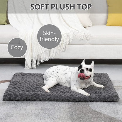Washable Dog Bed Mat Reversible Dog Crate Pad Soft Fluffy Pet Kennel Beds Dog Sleeping Mattress for Large Jumbo Medium Small Dogs, 41 x 27 Inch, Gray