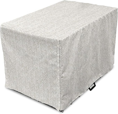 Lunarable Chevron Dog Crate Cover, Hand Drawn Monochrome Herringbone Lines Composition of Abstract Zigzags, Easy to Use Pet Kennel Cover for Small Dogs Puppies Kittens, 22 Inch, White Beige