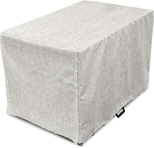 Lunarable Chevron Dog Crate Cover, Hand Drawn Monochrome Herringbone Lines Composition of Abstract Zigzags, Easy to Use Pet Kennel Cover for Small Dogs Puppies Kittens, 22 Inch, White Beige