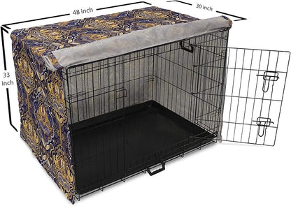 Ambesonne East Dog Crate Cover, Oriental Antique Pattern Foliage Inspirations Geometrical Design, Easy to Use Pet Kennel Cover for Medium Large Dogs, 48 Inch, Purple Yellow