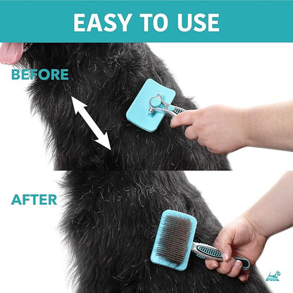 Ergonomic Pivoting Slicker Brush for Medium Dogs - Self Cleaning and Shedding Control for Loose Hair and Mats