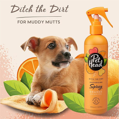 Pet Head Ditch the Dirt Dog Deodorizer Spray | Orange Scent | Waterless Pet Grooming Spray for Dogs | Odor Neutralizing for Smelly Dogs | Gentle Formula for Puppies | Made in USA | 10.1 fl. oz.