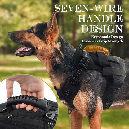 Tactical Dog Harness, Heavy Duty Dog Harness,Adjustable Breathable Pet Harness with MOLLE Panel, Small Pouch, and Bottle Holder,for Medium Dogs, Black M