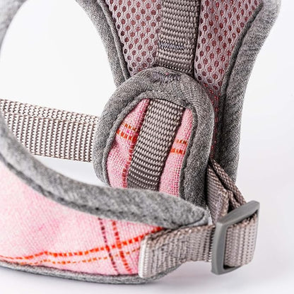 HUGO & HUDSON Dog Harness, No-Pull Anti Choke Tweed Harness Vest, Pink Checkered, M