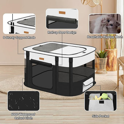 Dog Playpen - Foldable Cat Play Pens for Pubby,Kitten, Rabbit,Portable Pet Tent with Carring Bag for Indoor/Outdoor Travel Camping (Black-Small)