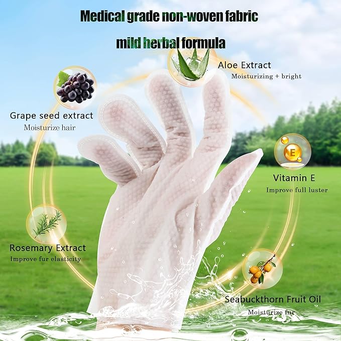 PETHous Dog Paw Cleaner Gloves, Waterless Cat Bath Gloves for Sensitive Skin - Hypoallergenic, Pet Cleaning Gloves Deodorizing - 6 PCS, Pet Wipes Alternative for Post-Surgery Care, Paws & Smooth Fur.