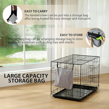 600D Dog Crate Cover, Waterproof Pet Kennel Cover with Storage Bag Fit for 42 Inch Wire Crate Dog Cage, 42 Inches, Gray