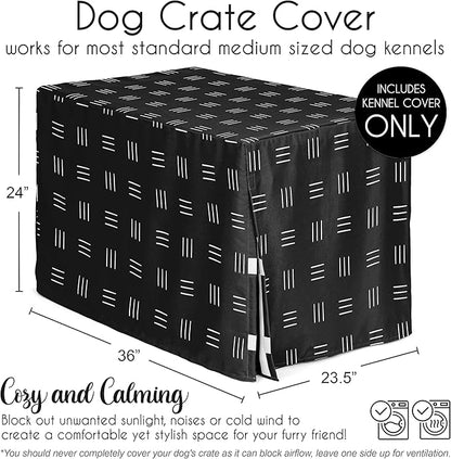 Sweet Jojo Designs 36in. Medium Dog Crate Cover (Black and White Boho) Pet Cage, Kennel Covers (Mudcloth, Black & White, Bohemian, Modern, Minimalist, Southwest, Mud Cloth, Hatch, Neutral Triple Line)