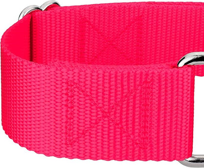 Country Brook Petz 1 1/2 Inch Martingale Heavy Duty Nylon Adjustable Dog Collar for Small, Medium, Large Breeds - Vibrant 17 Color Selection (Hot Pink, Extra Large)