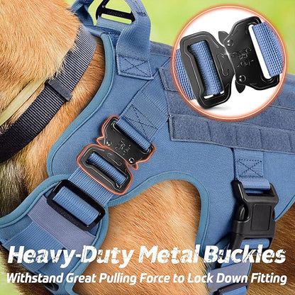 rabbitgoo Tactical Dog Harness for Large Dogs, Heavy Duty Dog Harness with Handle, No-Pull Service Dog Vest Large Breed, Adjustable Military Dog Vest Harness for Training Hunting Walking, Blue, L