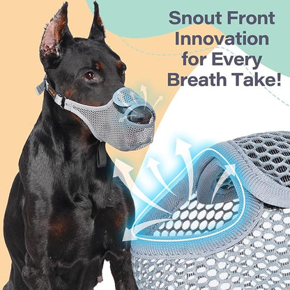 LUCKYPAW Dog Muzzle for Large Medium Small Dogs, Mesh Muzzle for Dog to Prevent Biting Chewing Licking Eating, Soft Dog Muzzle with Front Opening Design for Drinking Panting (Grey, XS)