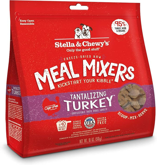 Stella & Chewy's Freeze Dried Raw Tantalizing Turkey Meal Mixer – Dog Food Topper for Small & Large Breeds – Grain Free, Protein Rich Recipe – 18 oz Bag