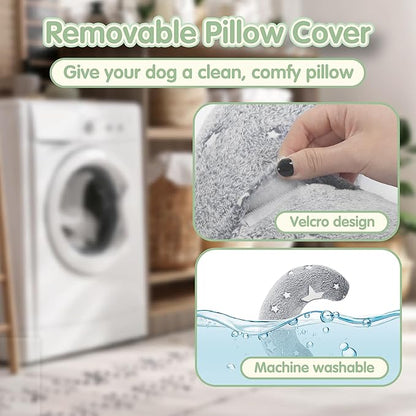 Dog Pillows for Large Dogs, Glow in The Dark Soft Dog Neck Pillow, U-Shaped Pillow for Cat and Dog, Machine Washable Dog Toy & Dog Birthday Gift (Glow Grey, L)