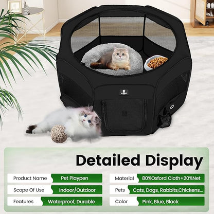 X-ZONE PET Dog Playpen Portable Pet Play Pens for Puppies, Cat, Rabbit, Chicks, Foldable Exercise Play Tent Kennel Crate, Indoor/Outdoor Travel Camping Black Large