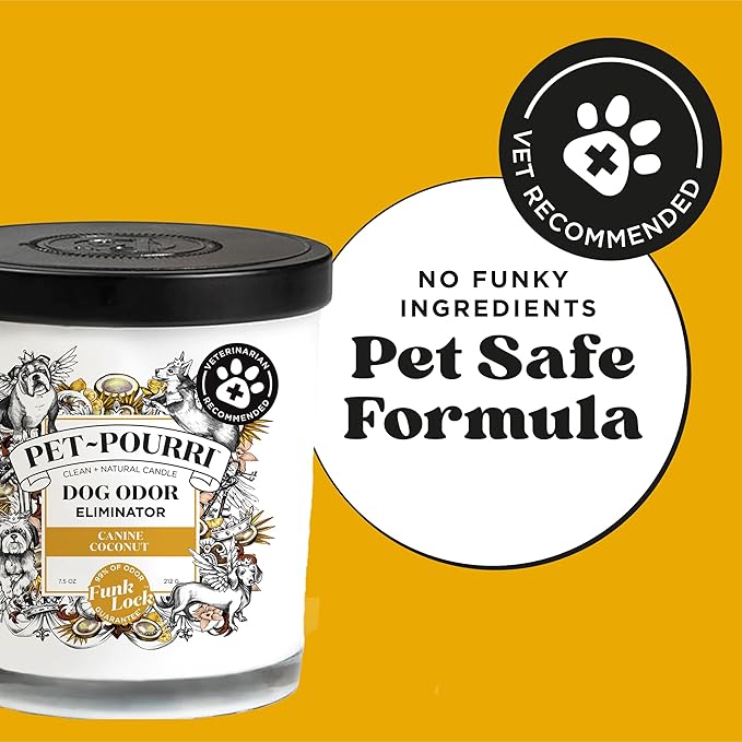 Pet-Pourri Canine Coconut Dog Deodorizer Candle – Puppy & Dog Safe – Plant Based Ingredients & Wax – Vet Approved – Aromatherapy & Air Freshener for Pet Odor – Scented with Coconut, Jasmine & Pear