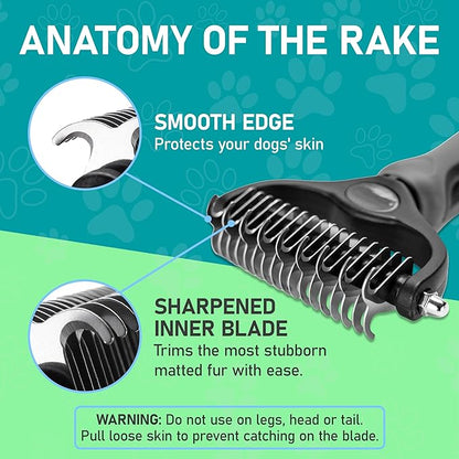Maxpower Planet Pet Grooming Brush - Double Sided Undercoat Rake for Dogs and Cats, Extra Wide, Reduce Shedding by 95%, Grey