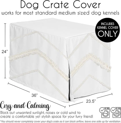 Sweet Jojo Designs 36in. Medium Dog Crate Cover (Bohemian Boho Chic) Pet Cage, Kennel Covers (Farmhouse, Elegant, Modern, Designer, Minimalist, Classic, Macrame, Tuft, Trim, Solid Ivory Cotton Fringe)