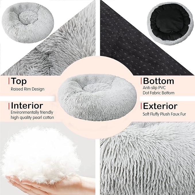 nononfish Dog Beds for Medium Dogs Washable，28 inches Gray Calming and Anti Anxiety Fits up to 45 lbs Pets Beds for Medium Dog.