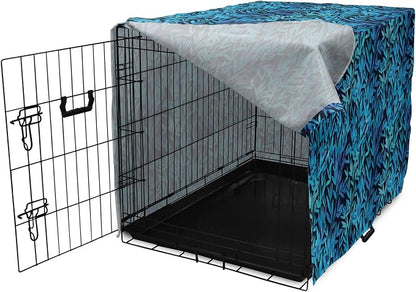 Lunarable Leaf Print Dog Crate Cover, Watercolor Hawaiian Inspired Nature Exotic Silhouettes on Dark Back, Easy to Use Pet Kennel Cover for Medium Large Dogs, 48 Inch, Violet Blue Turquoise