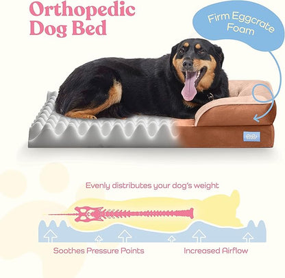 Orthopedic Sofa Dog Bed - Ultra Comfortable Dog Bed for Large Dogs - Breathable & Waterproof Pet Bed- Egg Foam Sofa Bed with Extra Head and Neck Support - (Medium, Brown)