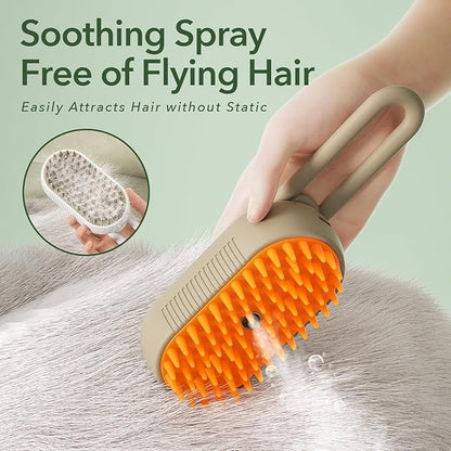 Improved Spray Pet Grooming Brush for Dogs & Cats, 3-in-1 Design: Hair Remover, Cleaning Brush and Massaging, Water Steam Brush for Shedding for indoor Hair Cats, Dogs and Rabbits. (Beige)