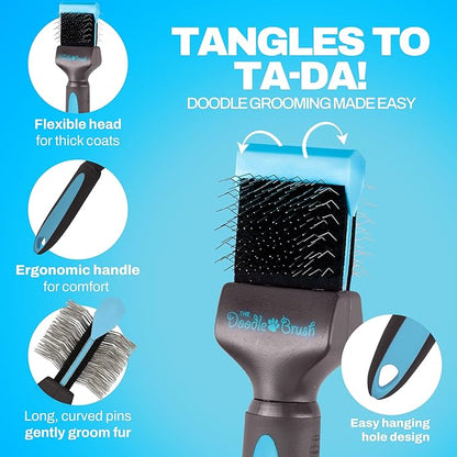 Doodle Brush for Dogs – Dog Brush for Doodle, Goldendoodle, Bernedoodle, Poodles – Flexible Head Dog Detangler for Dematting - Brushes for Doodles - Slicker Brushes for Grooming - Single Head