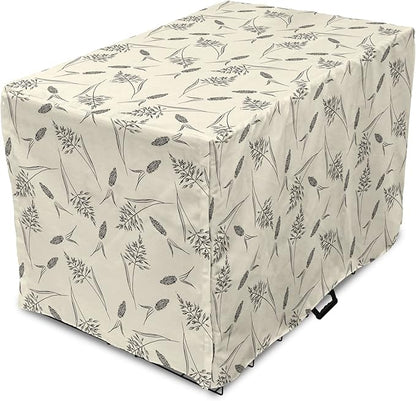 Ambesonne Boho Dog Crate Cover, Botanical Themed Delicate Pastel Pattern with Natural Field Herbs Print, Easy to Use Pet Kennel Cover for Small Dogs Puppies Kittens, 22 Inch, Cream Charcoal