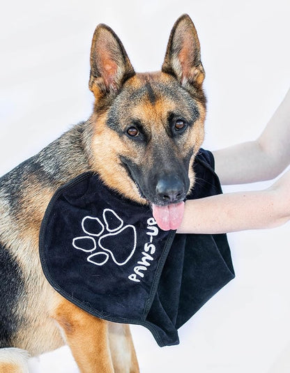 XL Paw Cleaning Towel for Dogs removes mud Dirt Grass Sand allergens Machine Washable Microfiber Also Great for a Quick Dry Puppy Bath Towel with Two Hand Pockets. 34” X 10” XL (Black)
