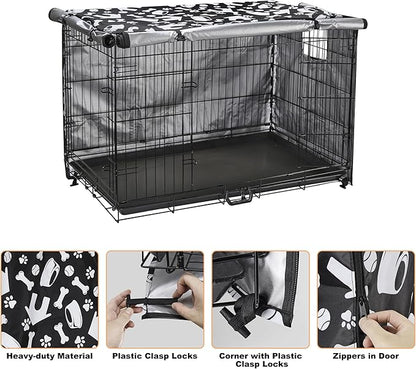 kefit Dog Crate Cover 48 inch, Kennel Cover Fit for Dog Crate, Black/Paw