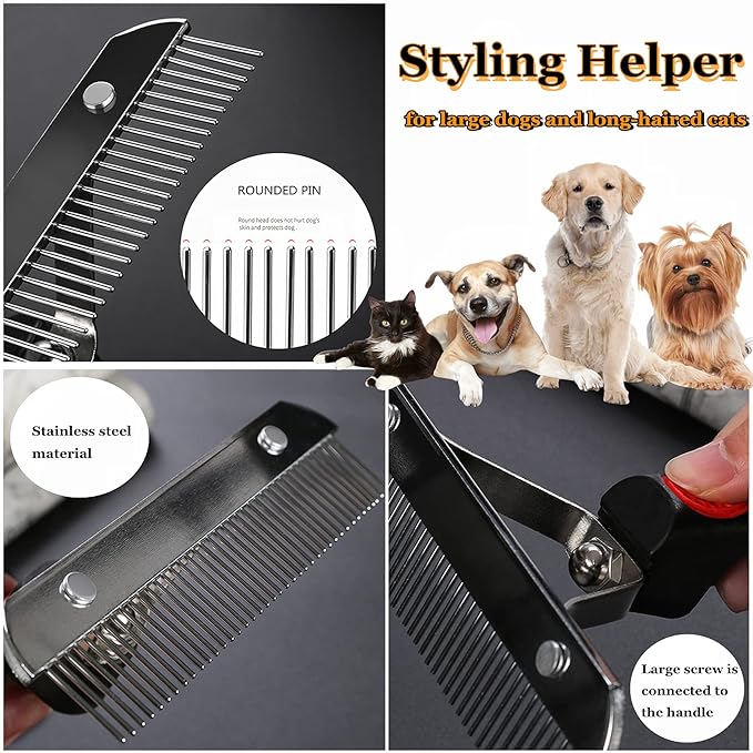 Undercoat Rake for Dogs, Long Tooth Dog Rakes Brush with Anti-Slip Handle - Dog Shedding Brushes for Grooming Long Hair Pets Husky,German Shepherd,Golden Retriever