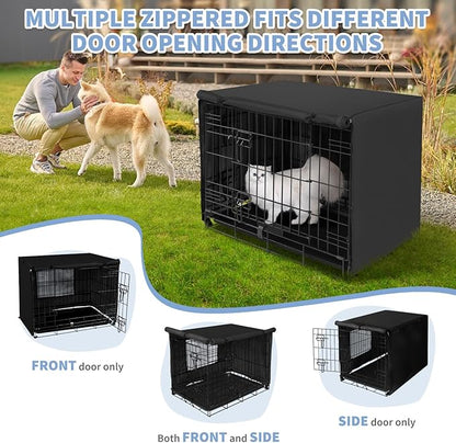 X-ZONE PET 48" Dog Crate Cover for Indoor/Outdoor - Heavy Duty Polyester Pet Kennel Cover Fits for Wire Dog Cage Black